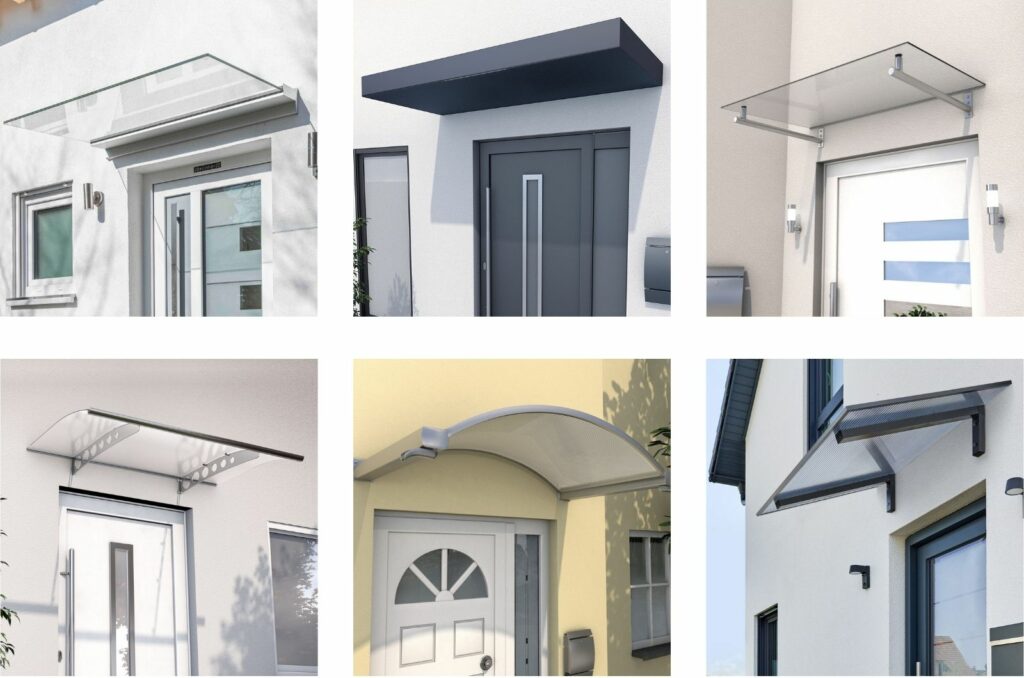 Verschiedene Vordach Formen an Hauseingängen